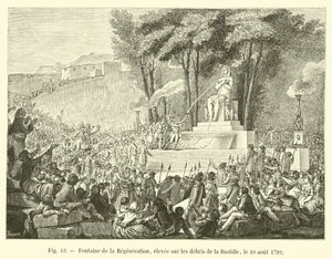 Brunnen der Regeneration, errichtet auf den Trümmern der Bastille, am 10. August 1792 von French School