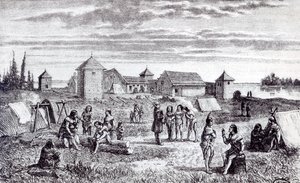 Fort Youkon, eine Handelsstation der Hudson Bay Company, 19. Jahrhundert