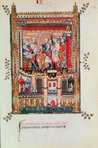 Sisinnius gibt St. Denis und seinen Gefährten Befehle, die vor ihn gebracht wurden, aus Vie de St. Denis, 1317 von French School