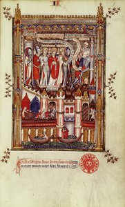 Das erste Verhör von St. Denis und seinen Gefährten durch Sisinnius, aus Vie de St. Denis, 1317 von French School