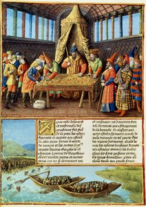 Bayezid I. empfängt das Lösegeld, aus Passages faits Outremer, geschrieben von Sebastien Mamerot, ca. 1490 von French School