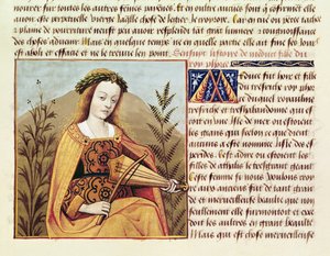 Frau spielt eine Viola, aus `Des Cleres et Nobles Femmes von French School