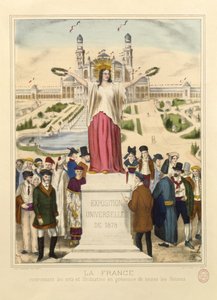 Frankreich krönt die Künste und die Industrie mit Lorbeerkränzen auf der Weltausstellung von 1878 in Paris