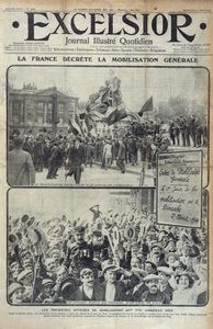 Frankreich erklärt die Generalmobilmachung am 2. August 1914, Titelillustration von Excelsior am Sonntag, 2. August 1914 von French School