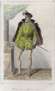 François I. von Lothringen, 2. Herzog von Guise (1519-1563). Er begann den ersten Religionskrieg durch das Massaker von Wassy (Vassy) (1562). Gravur 19. Jahrhundert. von French School