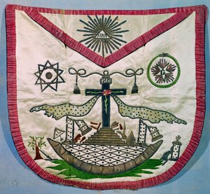 Freimaurer-Schurz mit freimaurerischen und rosikrusischen Symbolen