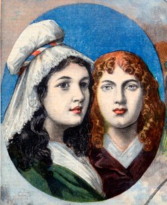 Französische Revolution - Die französischen Heldinnen: die Schwestern Félicité (1770-1841) und Théophile (1875-1819) von Fernig, die 1792 als Männer verkleidet gegen die Österreicher kämpften, um ihren Vater zu bewachen - Illustration aus „Le Petit Journal