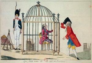 Französische Revolution: „Was machst du, ich bin in Buße“ König Ludwig XVI. (1754-1793) dargestellt in einem Käfig am Vorabend seiner Flucht nach Varennes im Juni 1791. Satirische Gravur Paris, Bibliothek des Arsenal von French School