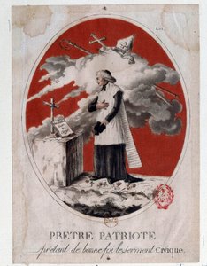 Französische Revolution: ein patriotischer Priester, der den Bürgereid in gutem Glauben ablegt. Gravur des 18. Jahrhunderts. Paris, Bibliothek des Arsenal von French School