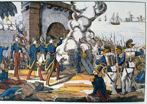 Französischer Angriff auf die mexikanische Festung San Juan de Ulua während des Gebäckkriegs von 1838 von French School