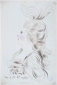 Französische Kalligraphie: Porträt der Prinzessin von Polignac im Profil, mit Aquarell verstärkt von Bernard de Paris um 1780. Historische Bibliothek der Stadt Paris. von French School