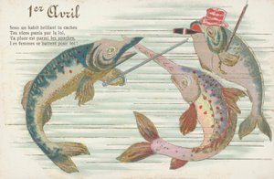 Französische Karte mit Fischen zum Aprilscherz (Poisson d