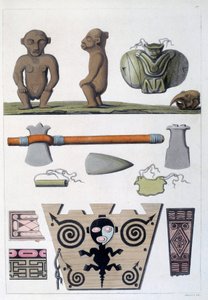 Französische Kolonien: Objekte der Arawak, die ersten Bewohner von Martinique in den Westindischen Inseln. Gravur des 19. Jahrhunderts