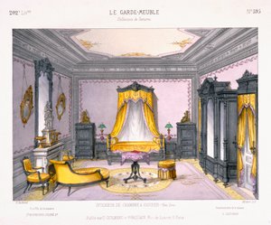 Französisches Design für ein Schlafzimmer im neogriechischen Stil aus dem Le Garde-Meuble Musterbuch, veröffentlicht von D Guillard, Paris