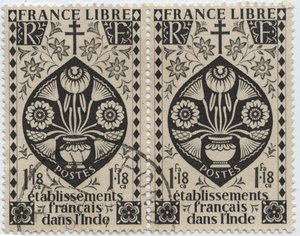 Französische Niederlassungen in Indien - FRANCE LIBRE und Lothringer Kreuz - Briefmarke 1942