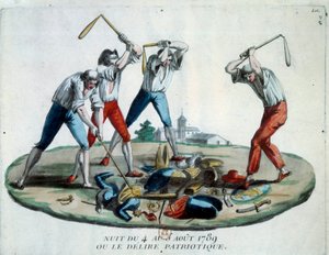 Französische Revolution: Allegorie der Nacht vom 4. August 1789, die die Abschaffung der feudalen Privilegien und Rechte sah von French School