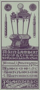 Französische Werbekarte für Aikin Lambert Stifte, Stifthalter und Druckbleistifte (Lithografie) von French School