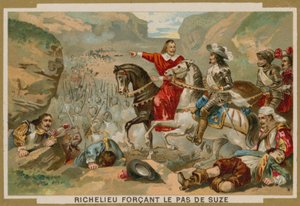 Französische Truppen unter dem Kommando von Kardinal Richelieu erzwingen den Pass von Suza, Savoyen, 1629 von French School