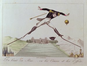Von Hoch zu Tief... oder die Ursachen und Wirkungen, Karikatur der Außenpolitik Napoleons, ca. 1814 von French School