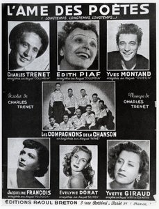 Titelseite der Partitur des Liedes LAme des Poetes mit Text und Musik von Charles Trenet, veröffentlicht in Paris von Editions Raoul Breton