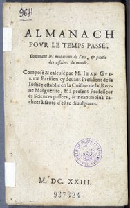 Frontispiz des Buches „Almanach pour le temps passé“, von Jean Guerin