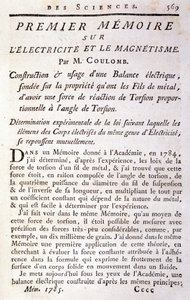 Frontispiz des Buches „Erstes Memoir über Elektrizität und Magnetismus“ von Coulomb
