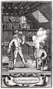 Frontispiz von Dubercelle für "The Devil upon Two Sticks", um 1787 von French School