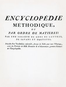 Frontispiz zur Methodischen Enzyklopädie nach Sachgebieten, herausgegeben von Denis Diderot und Jean Le Rond d