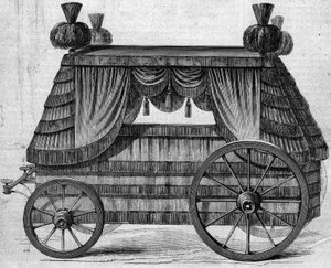 Leichenwagen von Kaiser Napoleon I (1769-1821) nach St. Helena, geschenkt von Königin Victoria I. an Napoleon III. im Jahr 1858. Gravur in „Le Monde Illustré“ Nr. 76 vom 25. September 1858.