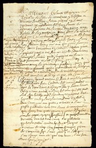 Pelzhandelsvertrag zwischen Francois Francoeur und vier Voyageuren für den Transport von Waren und den Kauf von Biberfellen in Michilimackinac und Chicago, 1692