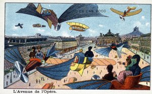 Futuredays: Eine Vision des 19. Jahrhunderts vom Jahr 2000 - Serie „Im Jahr 2000“: Die Opernallee - Chromolithographie von Villemard von French School