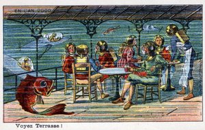 Futuredays: Eine Vision des 19. Jahrhunderts vom Jahr 2000 - Serie „Im Jahr 2000“: Seeterrasse (unter dem Meer). Chromolithographie von Villemard von French School