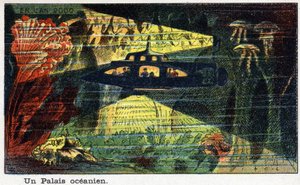 Futuredays: Eine Vision des 19. Jahrhunderts vom Jahr 2000 - Serie „Im Jahr 2000“: Ein Pazifischer Palast (ein kleines U-Boot). Chromolithographie von Villemard von French School