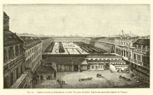 Holzgalerien im Palais-Royal, 1828, Ansicht vom Palast, nach einer englischen Aquatinta der Zeit von French School