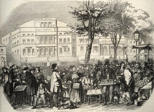 Gesamtansicht des Boulevard du Temple in Paris - Straßenhändler - Paris - Vue générale du boulevard du Temple - Straßenhändler - Gravur in „Tableau-de-Paris“ von Edmond Texier 1852 von French School