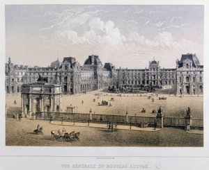 Gesamtansicht des neuen Louvre: Arc du Carrousel - Gravur des 19. Jahrhunderts von French School