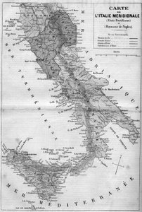 Geografische Karte von Süditalien im Jahr 1860: Päpstliche Staaten und Königreich Neapel. Gravur in „Le Monde Illustré“ Nr. 163 vom 26. Mai 1860