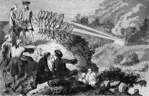 Georges-Louis Leclerc (1707-88) Graf von Buffon experimentiert mit brennenden Spiegeln auf Heuhaufen in Montbard, aus La Vie des Savants Illustres von Louis Figuier, veröffentlicht in Paris 1872 von French School
