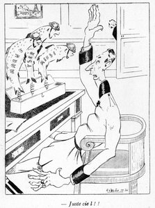 Deutscher Offizier erhält drei Aprilfische, Karikatur aus der April-Ausgabe von La Baionette, 29. März 1917 von French School