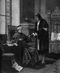Girolamo Fracastoro bekannt als Fracastor (1478-1553). Italienischer Humanist und Arzt, der sein Gedicht Kardinal Bembo präsentiert. von French School