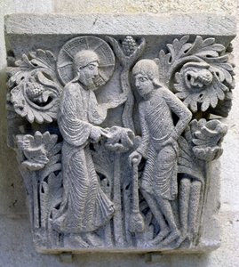 Gott befiehlt Adam, das Land zu bearbeiten, ursprüngliches Kapitell aus dem Kirchenschiff der Kathedrale von French School