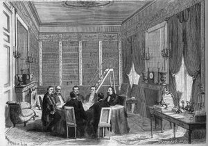 Regierung des Zweiten Kaiserreichs: Ministerrat unter Vorsitz von Kaiser Napoleon III. (1808-1873) in der Bibliothek des Palastes von Compiègne von French School