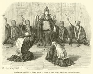 Buddhistischer Hohepriester, der angebetet wird (Stich) von French School