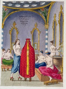 Hammam in der Türkei, illustrierte Tafel aus Moeurs, usages et costumes des ottomans von A. Castellan, Paris, ca. 1810
