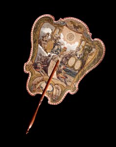 Handschirm. Farbgravur auf Karton, die das Gesicht vor der Hitze des Feuers schützte. Frankreich 18. Jahrhundert. Paris, Musée Carnavalet