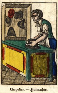 Hutmacher; Serie über Berufe, Bild von Epinal aus dem 19. Jahrhundert von French School