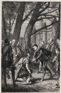 Heinrich III. und Heinrich von Navarra, der zukünftige Heinrich IV., treffen sich am 30. April in Plessis-les-Tours von French School