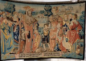 Herkules von Libyen mit seiner Frau Galathee und seinem Sohn Galathes umgeben von ihren Höflingen vor der Stadt Alexia im Jahr 1713 v. Chr. von French School