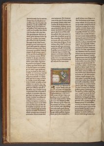 Eremit schreibt an einem Schreibtisch, aus "Estoire del Saint Graal, La Queste del Saint Graal, Morte Artu", ca. 1315-25 von French School