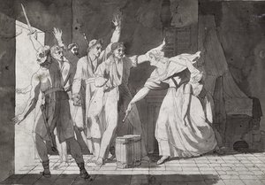 Heldentum einer Frau, die sich Vendée-Räubern stellt, nachdem sie die Kontrolle über Saint-Mithier erlangt hat, 1793 von French School